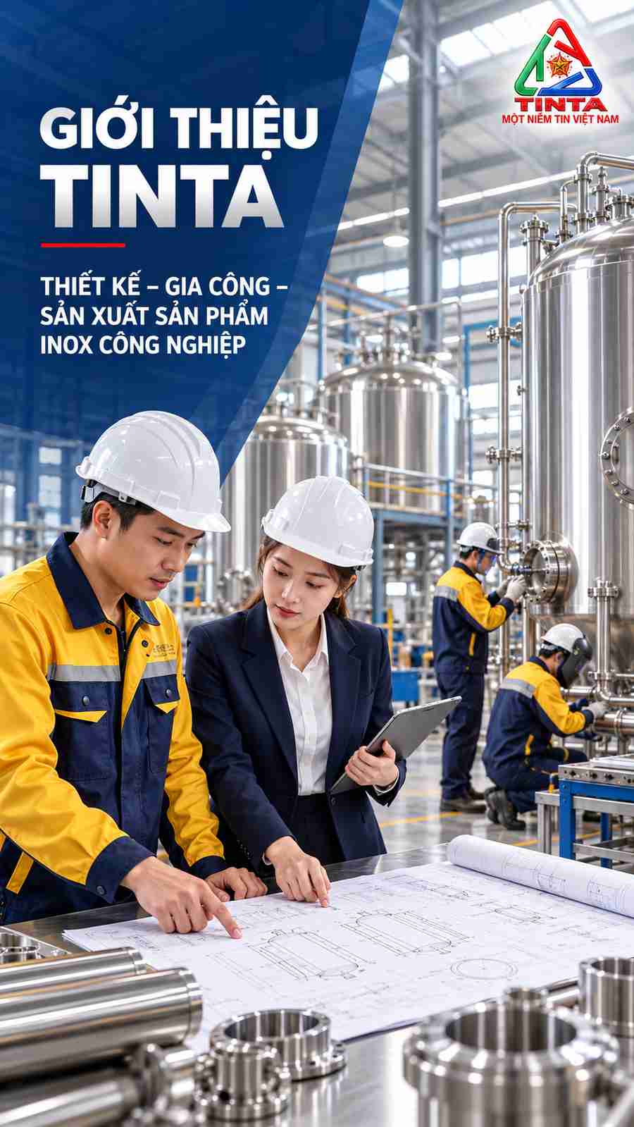 Đồng Phục Mới – Công Nghệ Mới, INOX TINTA chuyên gia công bồn khí trộn inox, đáp ứng yêu cầu kỹ thuật cao trong sản xuất công nghiệp hiện đại.