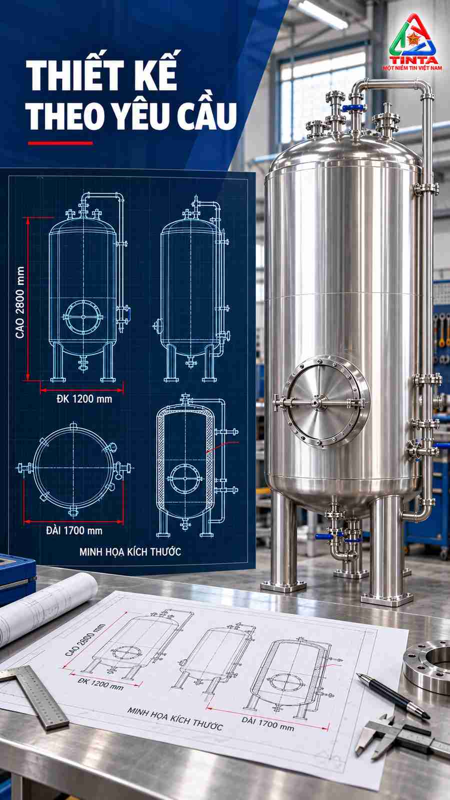 Diện Mạo Mới Cùng Màu Áo Mới - INOX TINTA gia công bồn khí trộn inox chuyên dụng.