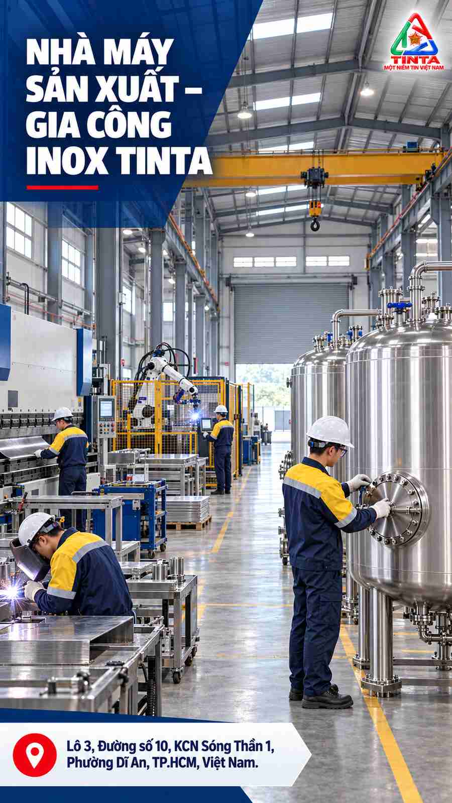 Màu Áo Bảo Hộ Mới – Dấu Ấn Mới Của INOX TINTA trên những bồn inox 304 công nghiệp, thiết kế chuẩn xác, gia công bền chắc.