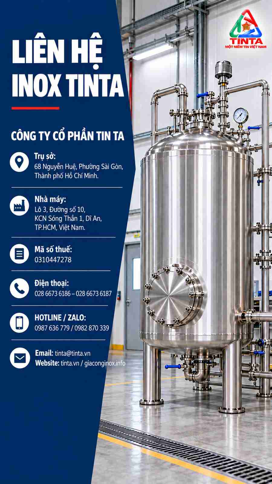 Diện Mạo Mới Của INOX TINTA – Màu Áo Bảo Hộ Mới đồng hành cùng các dòng bồn khí trộn inox, gia công chính xác cho sản xuất công nghiệp.