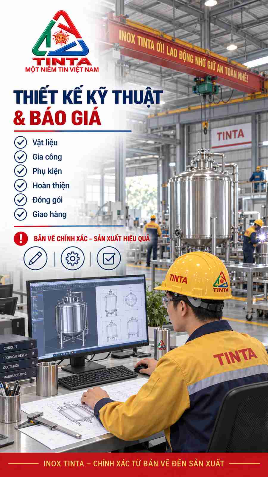 Diện Mạo Mới Từ Xưởng Inox TINTA – Bồn chứa inox 201 được gia công chính xác, chắc chắn, phù hợp nhiều nhu cầu lưu trữ công nghiệp.