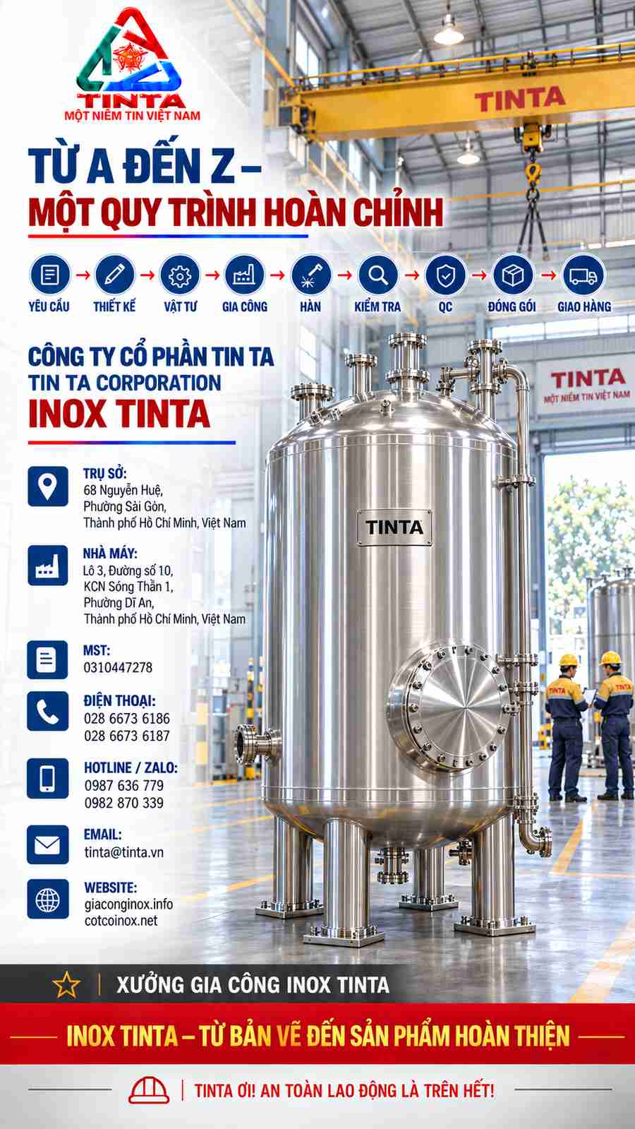 Diện Mạo Bảo Hộ Lao Động Mới – INOX TINTA nâng tầm tay nghề chế tạo bồn bảo ôn inox 316, kết hợp kỹ thuật gia công chính xác và giải pháp giữ nhiệt công nghiệp.