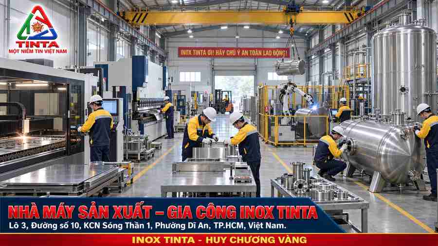 Màu Áo Mới Cho Một Chặng Đường Mới – Xưởng INOX TINTA chuyên chế tạo bồn trộn inox 304/316, phục vụ yêu cầu khuấy trộn và lưu trữ trong sản xuất công nghiệp.