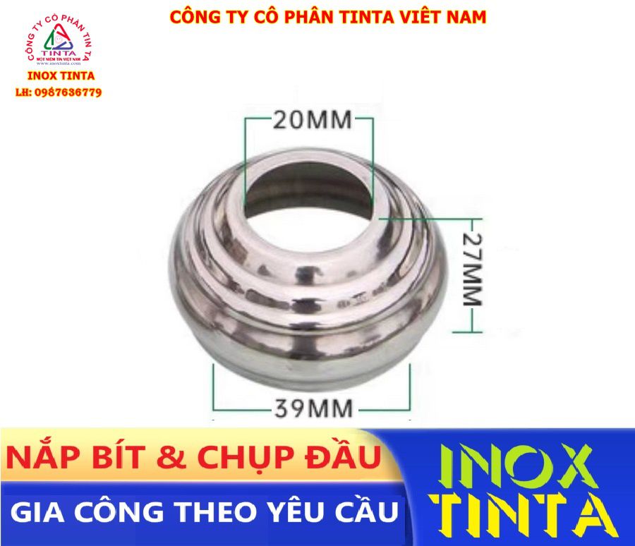 Nắp chụp inox đa năng dùng bịt đầu ống lan can, cầu thang, bồn chứa tại TinTa, giá xưởng, nhận gia công số lượng lớn theo yêu cầu thiết kế.