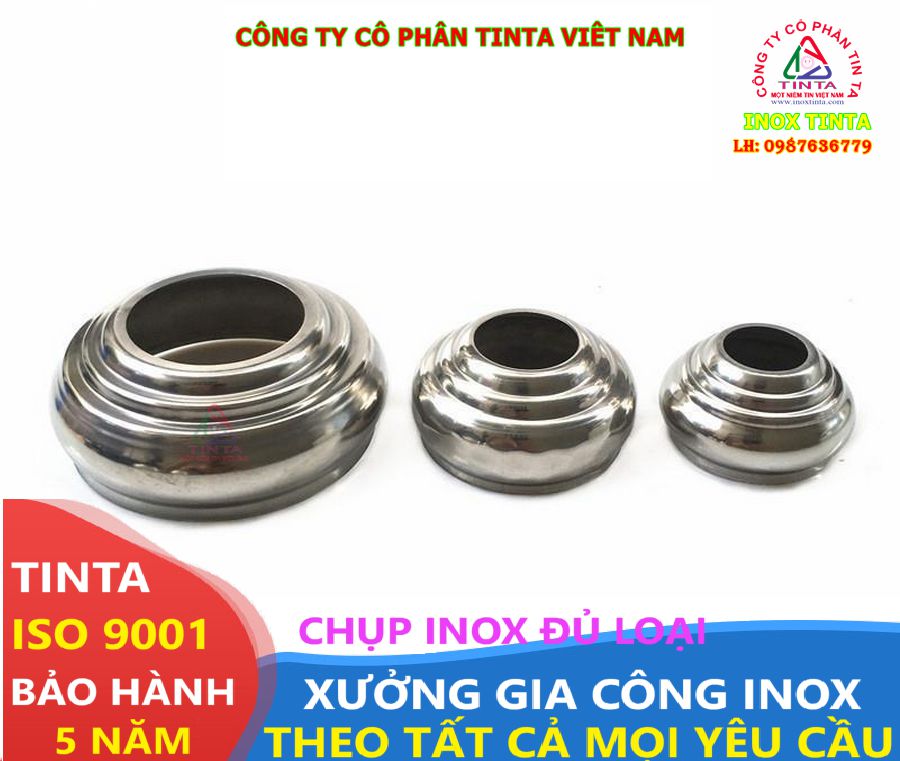 Xưởng Inox TinTa - Nắp chụp đầu ống inox, nắp bịt đầu trụ thép mạ kẽm. Phi 48-450, giá xưởng, giao hàng toàn quốc.