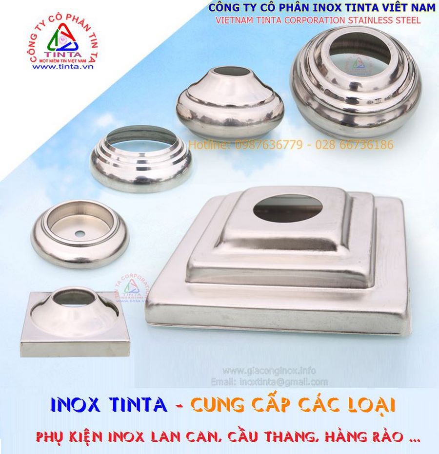 Chọn mua mẫu nắp chụp chân ống inox hoặc chụp đầu trụ tùy ý loại có sẵn hoặc đặt hàng theo yêu cầu.
