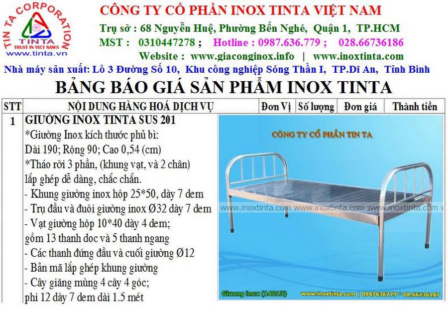 Quận 9 là nơi bạn cần giường inox bệnh nhân? Liên hệ ngay xưởng inox Tinta, giường inox chất lượng từ 2.567.890 VND. Mua mới an tâm, dùng lâu dài!