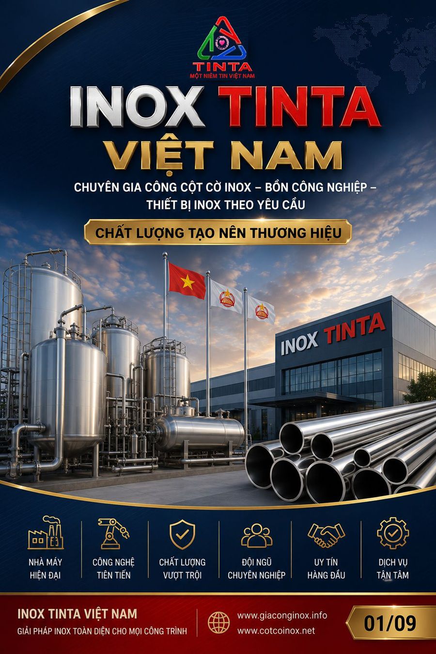 Xưởng gia công inox tinta hướng đến sự bền bỉ, tinh tế và giá trị sử dụng lâu dài, ​​​​​​​mang lại giải pháp gia công inox đáp ứng cả yêu cầu kỹ thuật lẫn tính thẩm mỹ cho từng công trình.