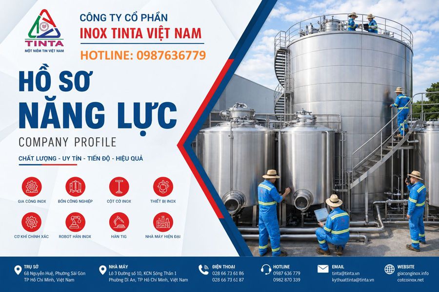 Bồn công nghiệp inox tinta được tạo hình từ tấm inox nguyên liệu, sau đó tạo chỏm cầu bằng hệ thống máy xoáy, vê ép CNC có độ chính xác cao trước khi hoàn thiện sản phẩm.
