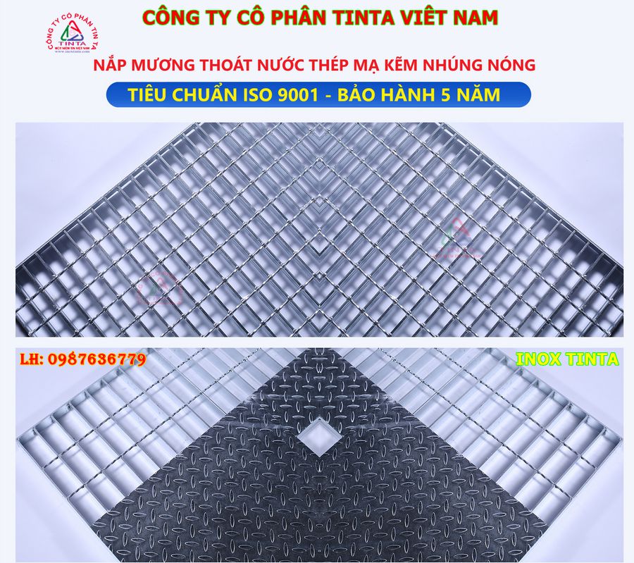Gia công inox theo yêu cầu - Tinta: ISO 9001, sản phẩm HCV xây dựng. Đáp ứng mọi yêu cầu nắp mương từ inox đến thép mạ kẽm.