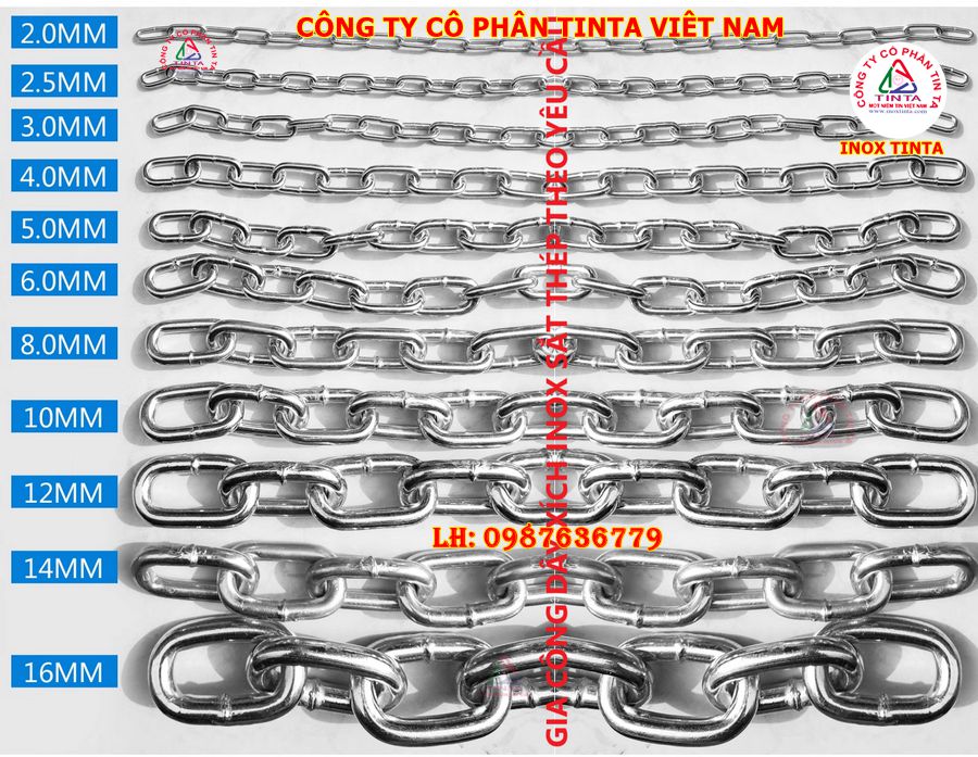 Dây xích inox 304 phi 4mm được gia công chính xác, mắt xích cân đối, chịu tải tốt, thích hợp cho hệ thống treo, móc khóa và thiết bị cơ khí.