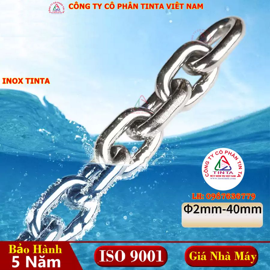 Dây xích inox chịu lực 304 được kiểm tra tải trọng trước khi xuất xưởng, đảm bảo độ bền, độ an toàn và khả năng vận hành ổn định lâu dài.
