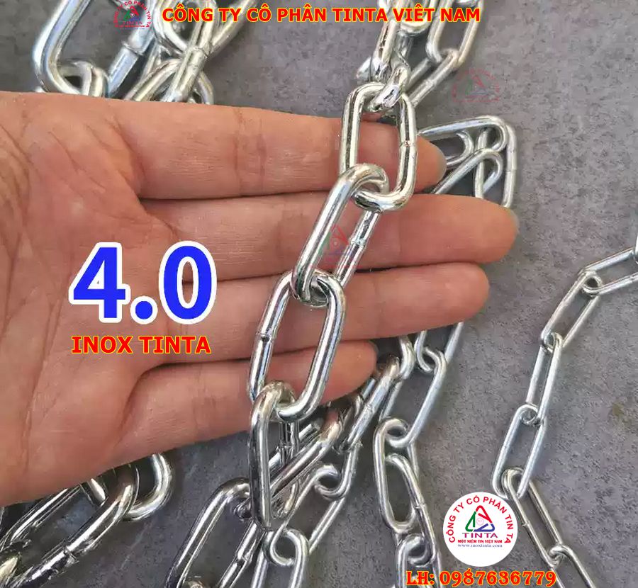 Dây xích inox 201 phi 3mm được gia công từ inox chất lượng, mắt xích đều, bề mặt sáng, phù hợp treo biển quảng cáo, trang trí và các ứng dụng dân dụng trong nhà.