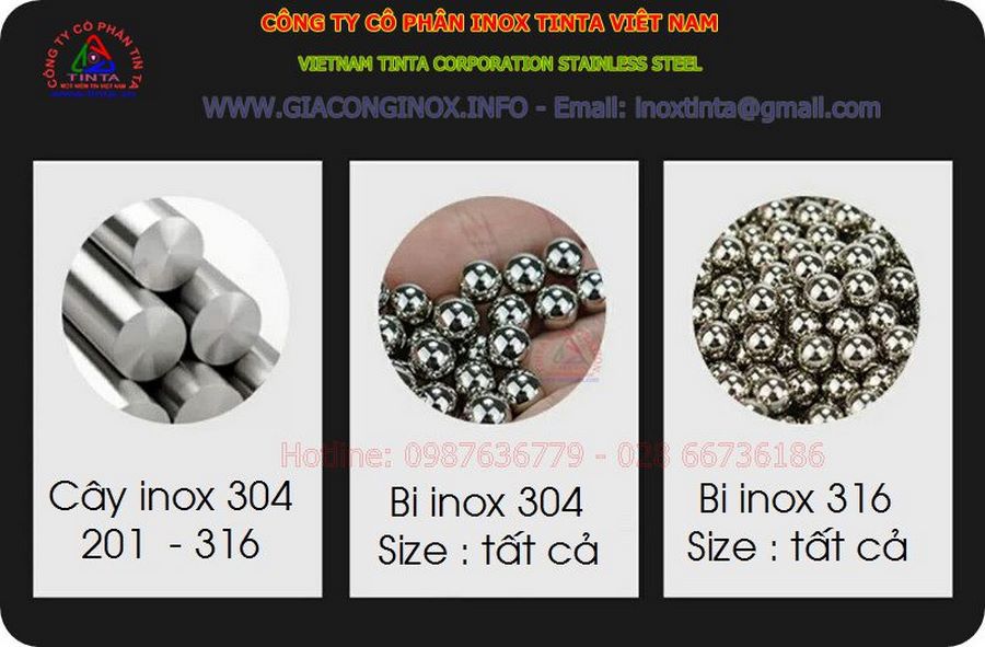 Tại xưởng gia công inox TinTa, bạn có thể tìm thấy bi inox với kích thước từ 0.3mm đến 300mm, từ bi inox 304, bi inox 201, bi inox 316L đến bi thép chịu lực.