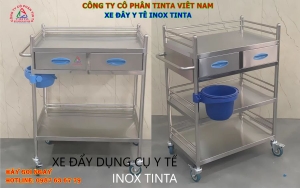 Sản xuất báo giá bán sĩ lẻ mẫu xe đẩy điều trị inox 304 hai tầng